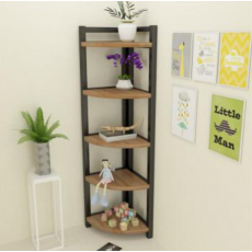 简易墙角架客厅钢木墙角置物架卧室书架落地多层三角架简约转角架 五层高度150半径30