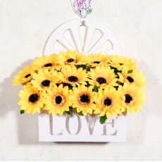 S220788 挂篮假花仿真花含花盆客厅摆件北欧塑料娟花束餐桌装饰壁挂花盆栽 小向日葵+挂篮
