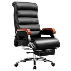 源木语黑色牛皮办公椅带搁脚