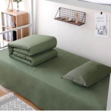 军绿色棉被子被褥套装军训单位单人学生宿舍职工寝室 草绿色(纯棉) 1.2米单人床5斤被六件套