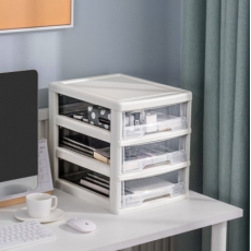 JEKO 办公文件柜抽屉式收纳柜 桌面收纳盒化妆品收纳柜 透明塑料多层储物收纳箱整理柜 透明白 3层