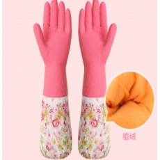 美丽雅 家务清洁橡胶洗碗手套 加绒加厚加长胶皮手套均码 颜色随机