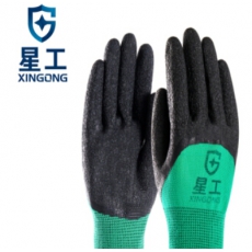 浸胶皱纹手套 乳胶挂胶半挂防滑耐磨胶皮工业劳保手套 XGS-J2 12付