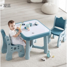可优比（KUB） 宝宝书桌儿童桌椅套装幼儿园塑料学习桌写字桌游戏桌小凳子家用 凝蓝色【1桌2椅】