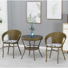 欧凯多藤椅阳台桌椅小茶几户外休闲三件套庭院组合客厅腾编椅子高靠背茶桌藤椅子小户型办公室接待两椅一桌黑咖色送坐垫抱枕