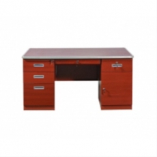 锐达星钢制办公桌职员工财务桌工作台带锁带抽屉医用电脑桌1.4米五抽一门红色转印办公桌