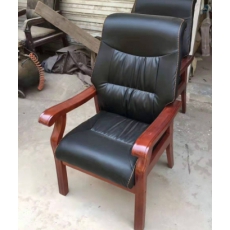 雨森源实木椅子YS-148带扶手皮艺实木办公椅带靠背 酒红色